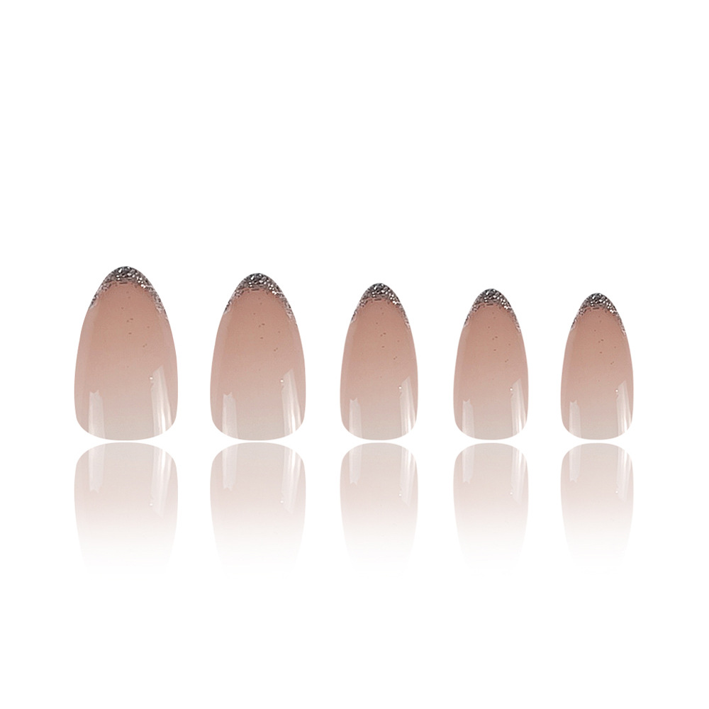 Almond Press-On Nails, White Glitter — 24 Pieces