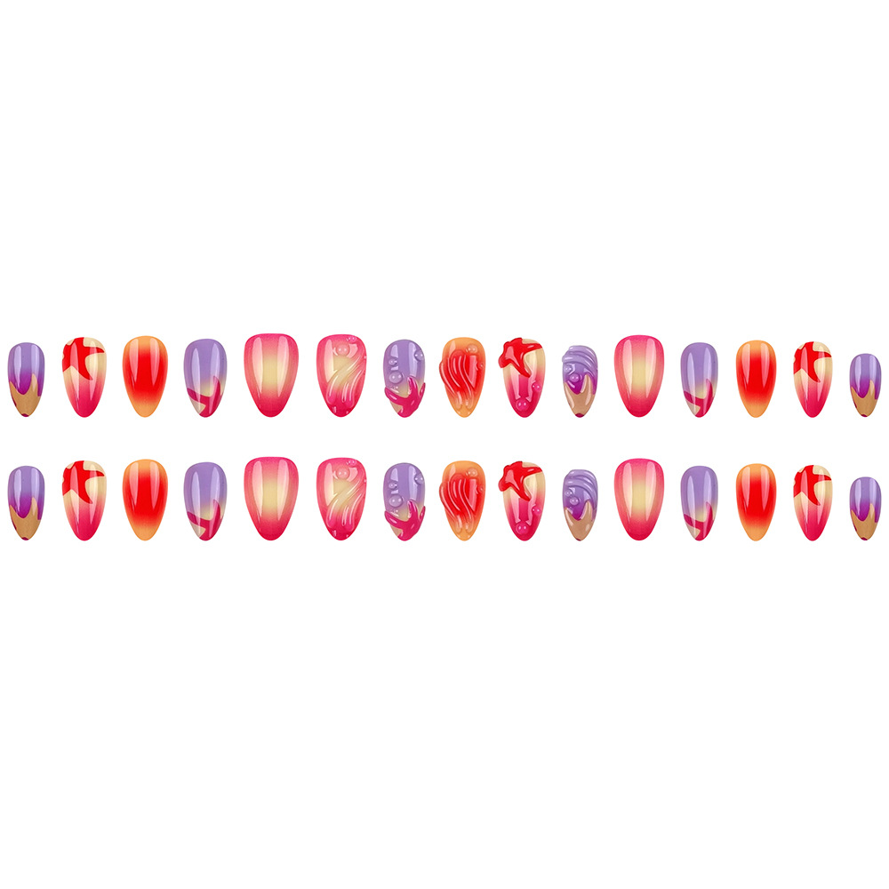 Almond Press-On Nails, Pink 3D — 30 Pieces